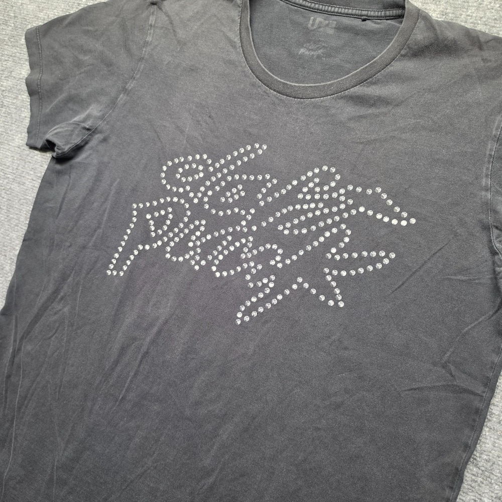 Uniqlo UT x Daft Punk Rhinestone Logo T Shirt Mens Charcoal Black Faded 2015